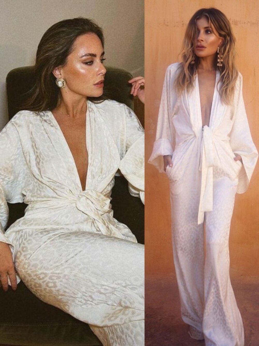 Rat & Boa Bianco Kimono‎ Jumpsuit Satin White Animal Print Wide Leg Size XS